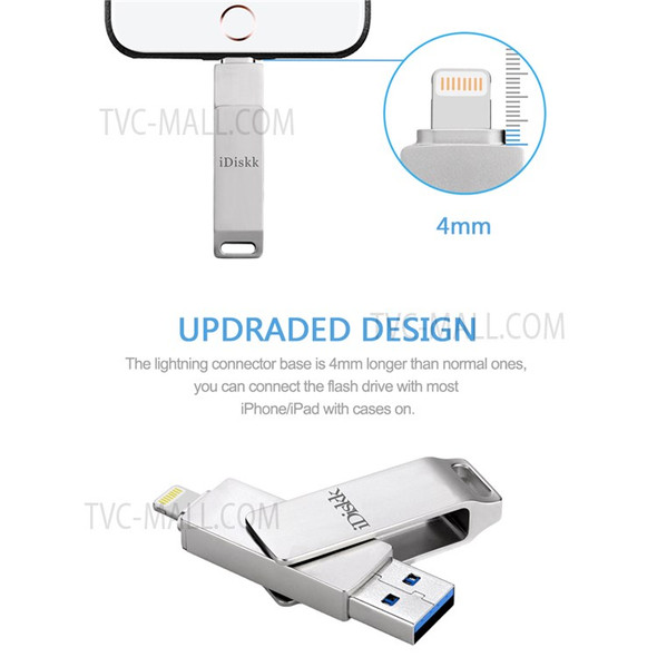 IDISKK 256G Rotating U Disk USB 3.0 + MFI Certificated Lightning Metal External Flash Driver for iPhone iPad MacBook