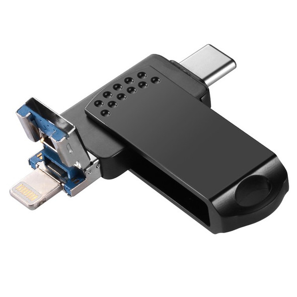 RICHWELL 64GB Portable U Disk, USB 3.0 Flash Drive Type C/Lightning/USB Thumb Drive Swivel Memory Stick - Black