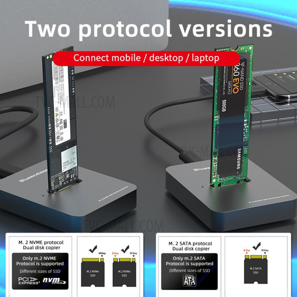 BLUEENDLESS SD01 External Dual Hard Drive Disk Enclosure Type-C M.2 SATA NVME HDD SSD Case Docking Station