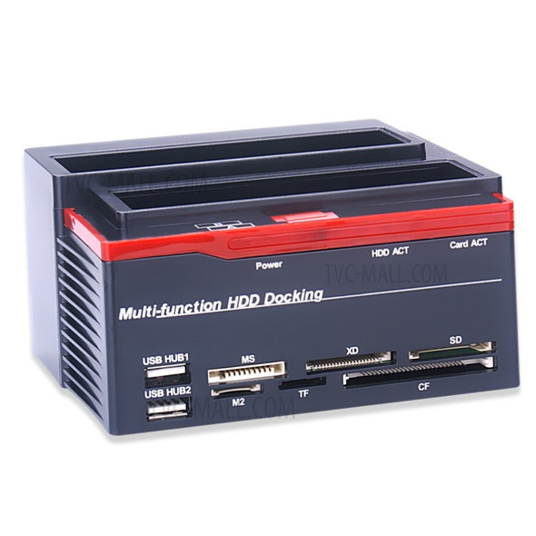 892U2lS For 2.5''/3.5'' HDD IDE SSD SATA I/II/III USB 2.0 to SATA IDE Dual Slots Hard Drive Multifunctional HDD Docking Station with Card Reader - EU Plug