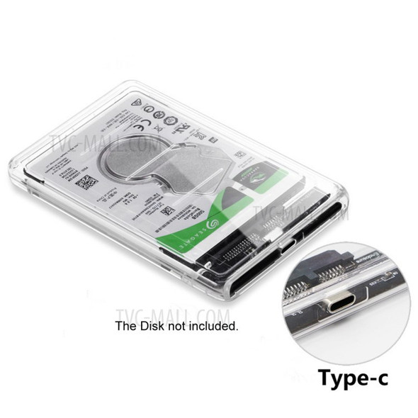 USB-C Type-C to 2.5 Inch SATA SSD HDD External Enclosure Transparent for Laptop & PC