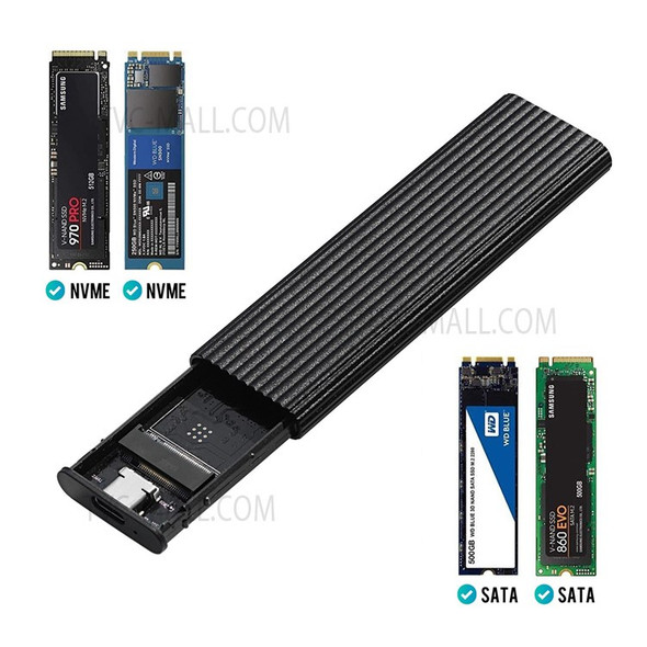 M.2 NVME/SATA Aluminum Alloy Hard Drive Enclosure 10Gbps High Speed Transmission Dual Protocol with OTG for M.2 SSD - Blue