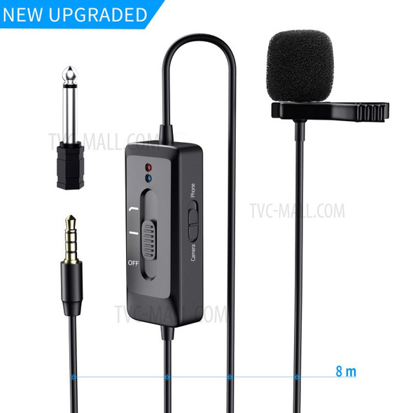 MAMEN KM-D2 Lavalier Condenser Microphone Cilp-on Lapel Mic 6+2m Omnidirectional for Phone Camcorder Vlog Video