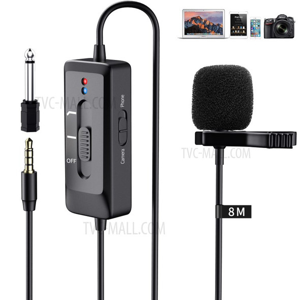 MAMEN KM-D2 Lavalier Condenser Microphone Cilp-on Lapel Mic 6+2m Omnidirectional for Phone Camcorder Vlog Video