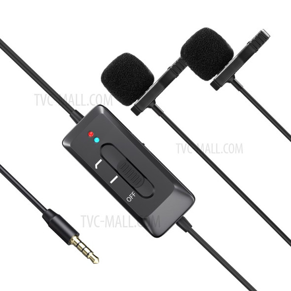 MAMEN KM-D2 Pro Dual Head Clip Lapel Microphone Lavalier Condenser Recording Microphone for Phone DSLR Camera