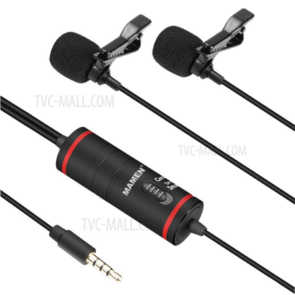 MAMEN KM-D1 Pro Dual Head Clip Lapel Microphone Lavalier Condenser Recording Mic for Phone DSLR Camera