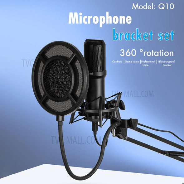 YANMAI Q10 3.5mm Professional Studio Recording Singing Broadcasting Microphone with Bracket Shock Mount Pop Filter Kit