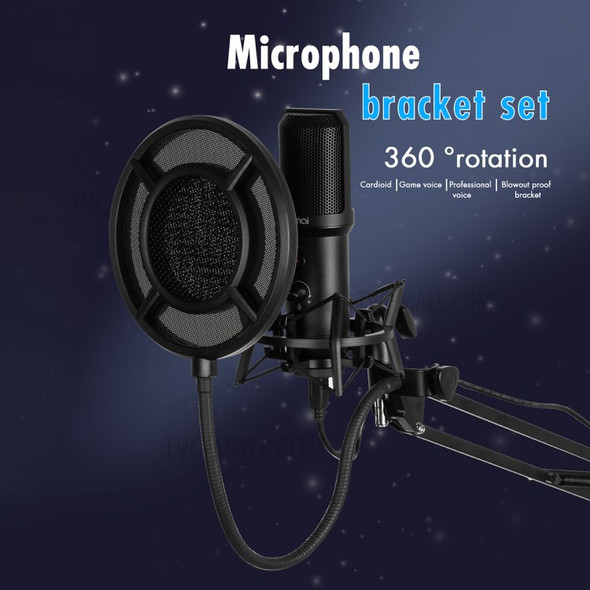 YANMAI Q10-B Professional Recording Singing Broadcasting Studio Microphone USB Mic with Bracket Shock Mount Pop Filter Kit