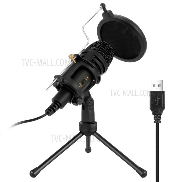 C300A Condenser Microphone USB Desktop Computer Mic with Stand for Live Streaming Song Recording Voice Chat