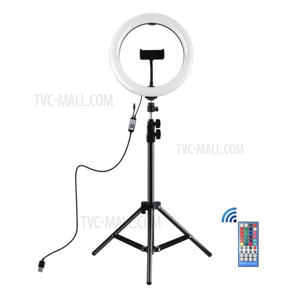 PULUZ 10.2 inch & 10 Brightness Levels RGB Selfie Ring Light with 1.1m Adjustable Tripod Stand and Remote Control & Phone Clamp