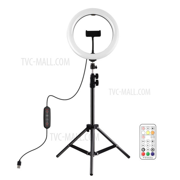 PULUZ PKT3081B 10.2-inch 26cm Marquee LED RGBWW Light + 1.1m Tripod Mount 168 LED Dual-color Temperature Dimmable Fill Lights with Cold Shoe Tripod Ball Head & Remote Control & Phone Clamp