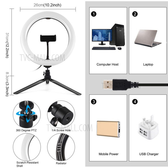 PULUZ PKT3072B 10.2-inch 26cm Dimmable Dual Color Temperature LED Curved Diffuse Light Photography Fill Lights with Phone Clamp and Selfie Remote Control