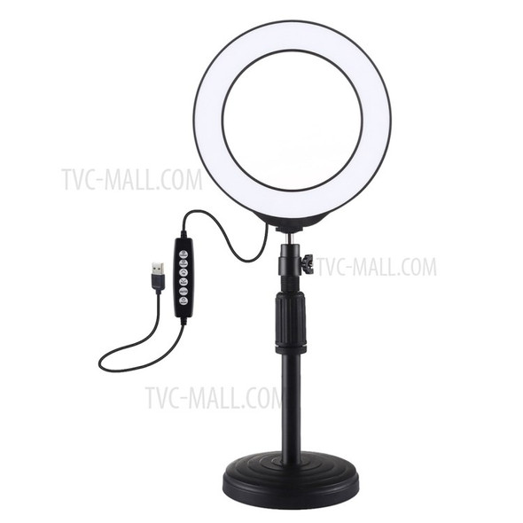 PULUZ 6.2-inch 16cm USB 8 Colors RGBW Dimmable LED Ring Lights + Round Base Desktop Mount with Cold Shoe Tripod Ball Head