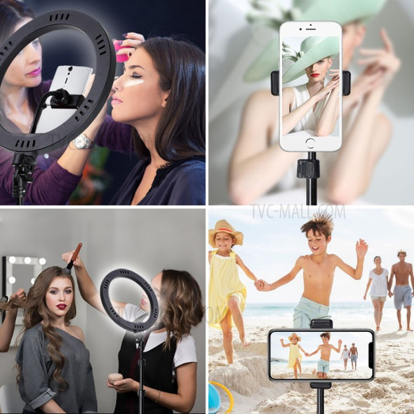 10inch LED Ring Light with 1.6m Tripod Remote Shutter Phone Extender Clamp Set for Live Broadcast Makeup Selfie