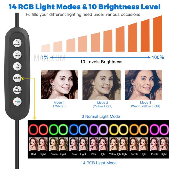 RMD-11 10 inch RGB LED Ring Light Selfie Photographic Lighting Dimmable Lamp with Control Tripod Stand