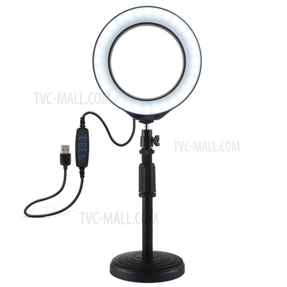 PULUZ PU392 Round Base Desktop Mount + 6.2 inch USB Dimmable LED Ring Vlogging Video Light