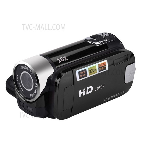 16MP HD 1080P Digital Camera Video Recorder Clear Night Vision Anti-shake Timed Selfie Camcorder - Black/US Plug