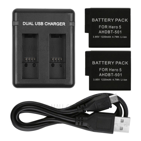 SHOOT Dual Ports Battery Charger with USB Cable for GoPro Hero 7 6 5 Black Camera