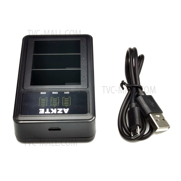 AZKTE AT1262 3-Slot Battery Charger Action Camera Battery Charging Dock with LCD Display for GoPro Hero 10/9