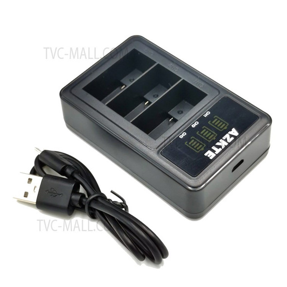 AZKTE AT1262 3-Slot Battery Charger Action Camera Battery Charging Dock with LCD Display for GoPro Hero 10/9