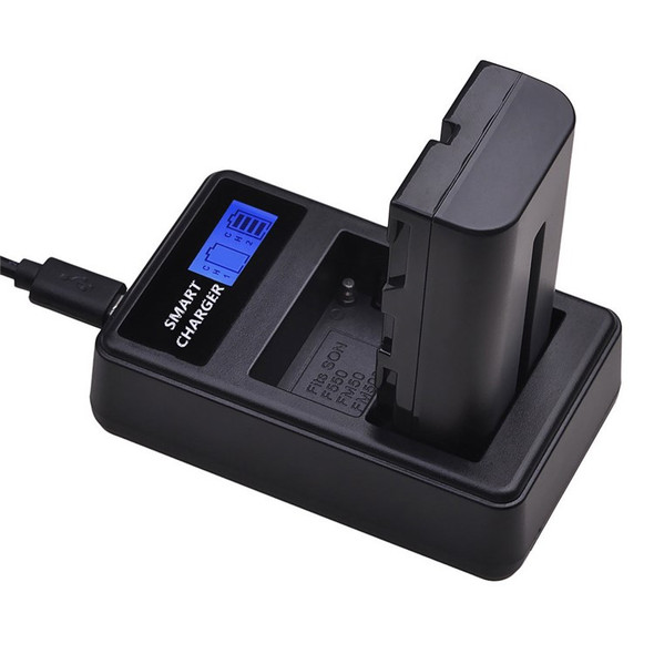 F550 For Sony NP-FM500H / NP-FM50 / NP-F550 Intelligent LCD Display Camera Battery Charger USB Cable Dual-Slot Charger