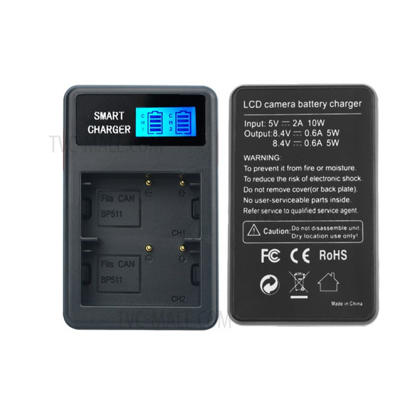 BP-511/511A Battery USB Double-Bay Charger with LCD Display for Canon EOS 300D 20D 30D etc