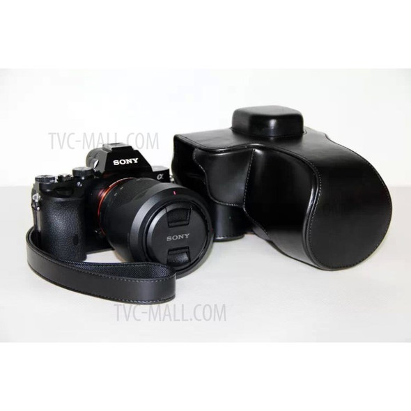 PU Leather Camera Protection Case + Strap for Sony a7R with 28-70mm Lens - Black