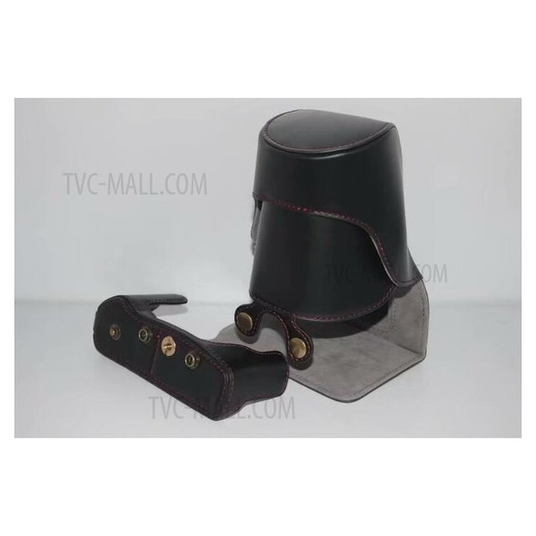 PU Leather Camera Protective Pouch Bag + Strap + Camera Lens Bag for Olympus EM5II / E-M5 Mark II - Black