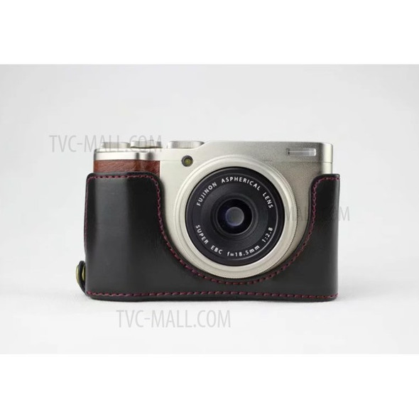 PU Leather Half Bottom Camera Protective Pouch for Fujifilm XF10 Digital Compact Camera - Black