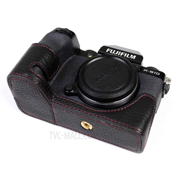 Genuine Leather Camera Half Cover Case for Fujifilm Fuji X-S10 - Black