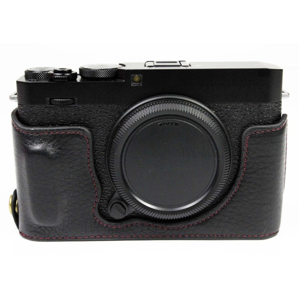 Genuine Leather Camera Bag Bottom Case Half Body Cover Protector with Battery Opening for Fuji X-E4 - Black