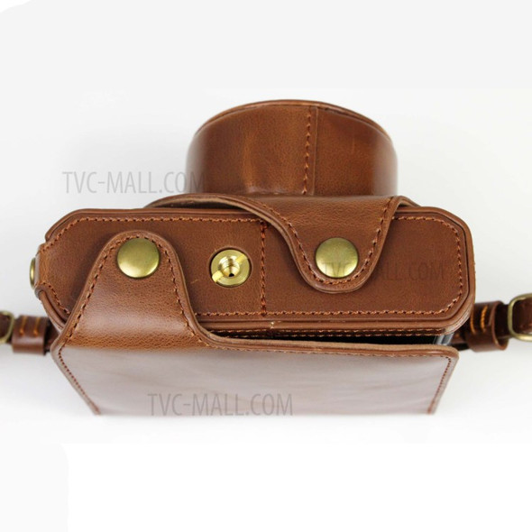 PU Leather Camera Bag Case Lens Protective Cover with Battery Opening Shoulder Strap for Fuji X-E4 - Coffee
