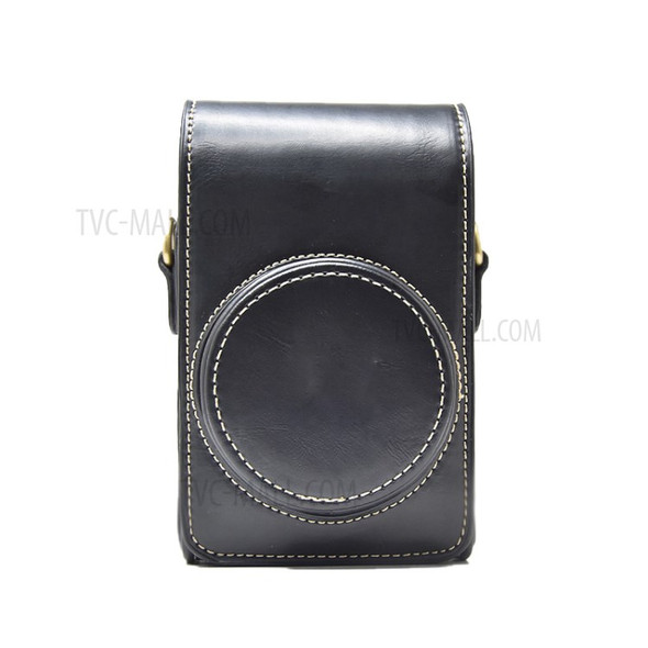 PU Leather Camera Bag Protective Cover with Shoulder Strap for Ricoh GR III/GR II - Black