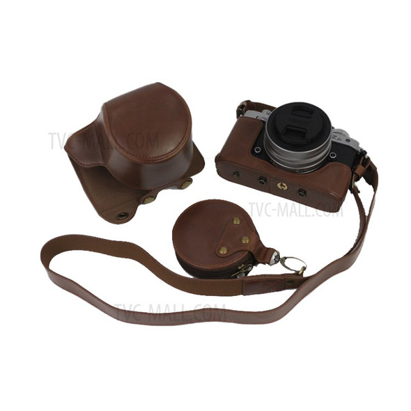 PU Leather Detachable Camera Bag Case Battery Opening Design Protective Cover with Lens Pouch and Shoulder Strap for Nikon Z fc 28mm - Coffee