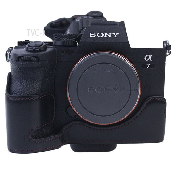PU Leather Camera Bottom Case Protective Half Body Cover for Sony A7M4/A1/A7S III/A7S3 Camera - Black