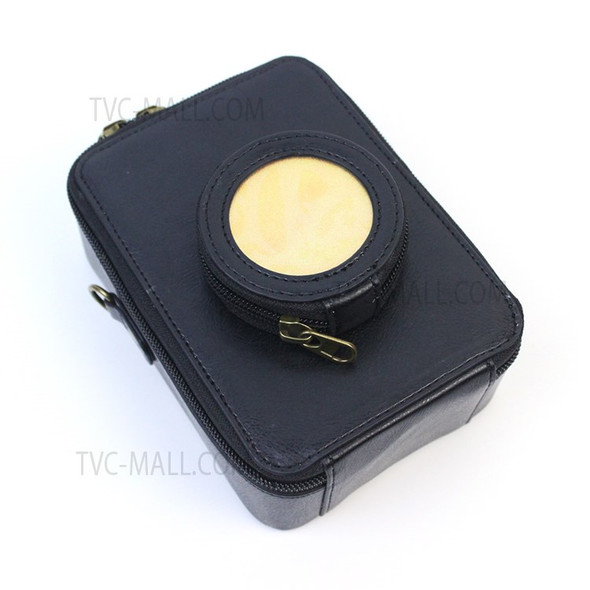 For Fujifilm Instax Mini Evo Vintage PU Leather Camera Case Camera Bag with Shoulder Strap - Black
