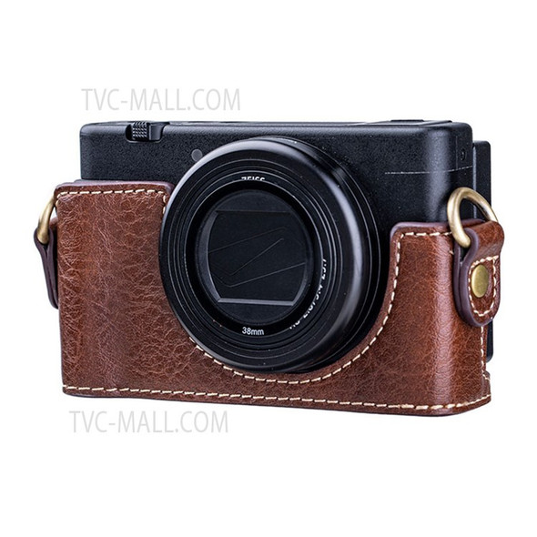 Portable PU Leather Camera Case for Sony ZV1 Detachable Camera Protective Case with Strap Magnetic Storage Bag - Brown