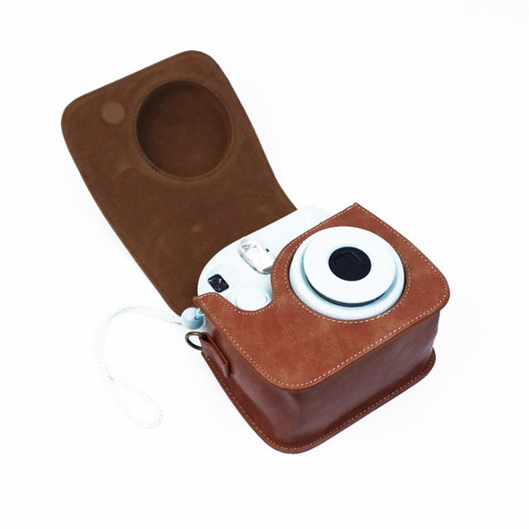 Instant Camera Case for Fujifilm Instax mini 7+, PU Leather Bag with Shoulder Strap - Brown