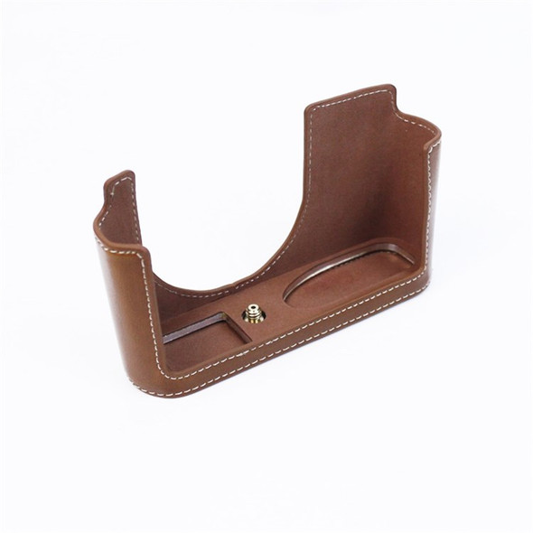For Leica Q2 Fashionable Leather Detachable Camera Bottom Case Protective Half Body Cover Holder - Brown