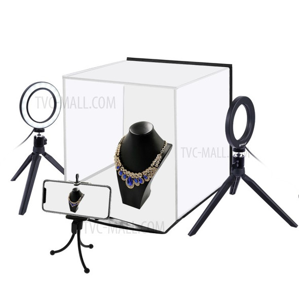 PULUZ 30cm Photo Softbox Portable Folding Studio Shooting Tent Box + 4.6 inch Ring LED Light Kits with 6 Colors Backdrops (Red, Green, Yellow, Blue, White, Black)