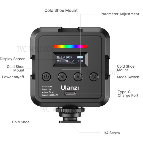 ULANZI VL61 RGB Portable Rechargeable Photography Fill Light Camera LED Lamp