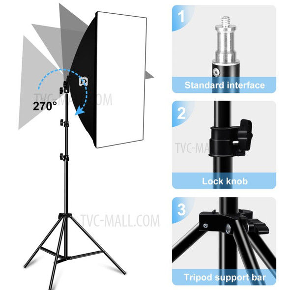 PULUZ Photography Lighting Light Tripod+50x70cm Photo Studio Softbox+E27 LED Lamp Bulb - EU Plug