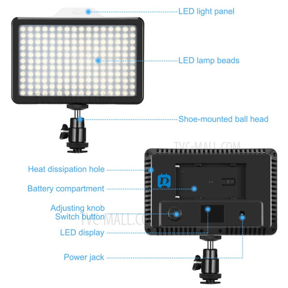 PULUZ PU4117 176 LEDs 12W 3300-5600K Dimmable Studio Light for Video and Photo Shooting