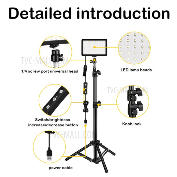 2Pcs/Set USB Video Light 70-LED Dimmable 5600K Fill Lights with Adjustable Tripod Stand 4-Color Filters for Game Live Streaming Photography