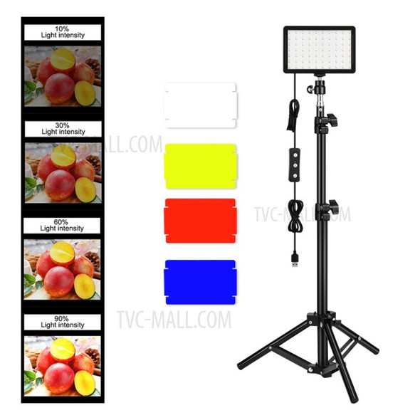 USB LED Video Light Dimmable 5600K Fill Light with Adjustable Tripod Stand 4-Color Filters for Live Streaming