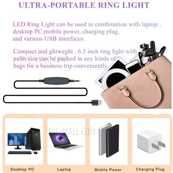 6-Inch USB Clip Lamp Live Broadcast Makeup 16cm Computer Laptop Camera Ring Fill Light