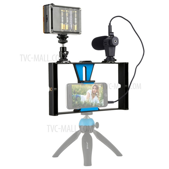 PULUZ PKT3022 3-in-1 Mobile Video Recording Video Rig Kits [Microphone+Vlogging Rig+ Fill Light] - Blue