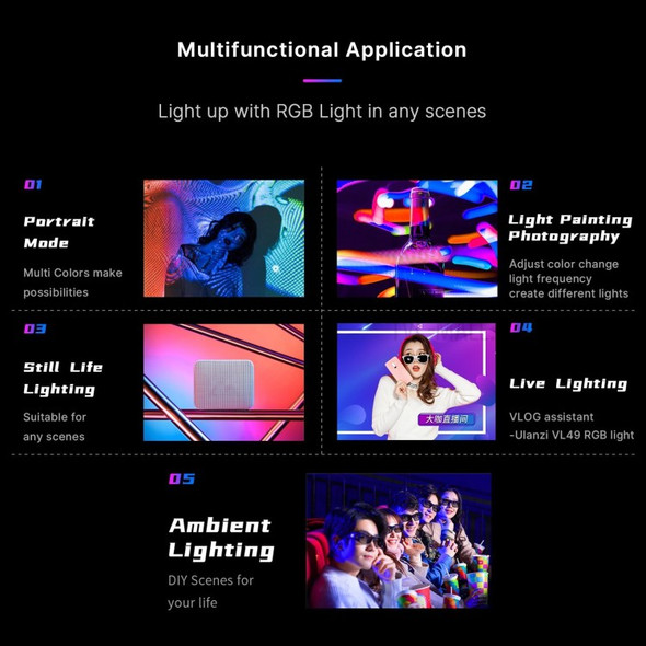 Ulanzi VL49 RGB Pocket LED Video Light Photography Fill Light with Cold Shoe Mounts