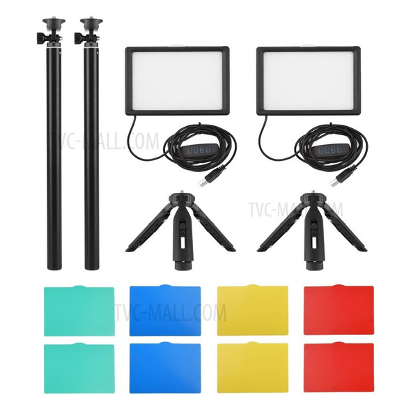 ANDOER 2Pcs Led Video Lighting Kit Dimmable 5600K USB 120 LEDs Photography Lighting with Adjustable Tripod Stand and Color Filters for Table Top/Low Angle Photo Video Studio Shooting
