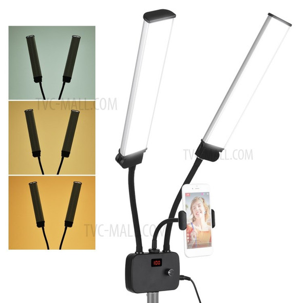 Flexible Double Arms LED Fill Light Beauty LED Video Lights 3 Lighting Modes 45W with Phone Holder for Photography Live Streaming etc. - AU Plug